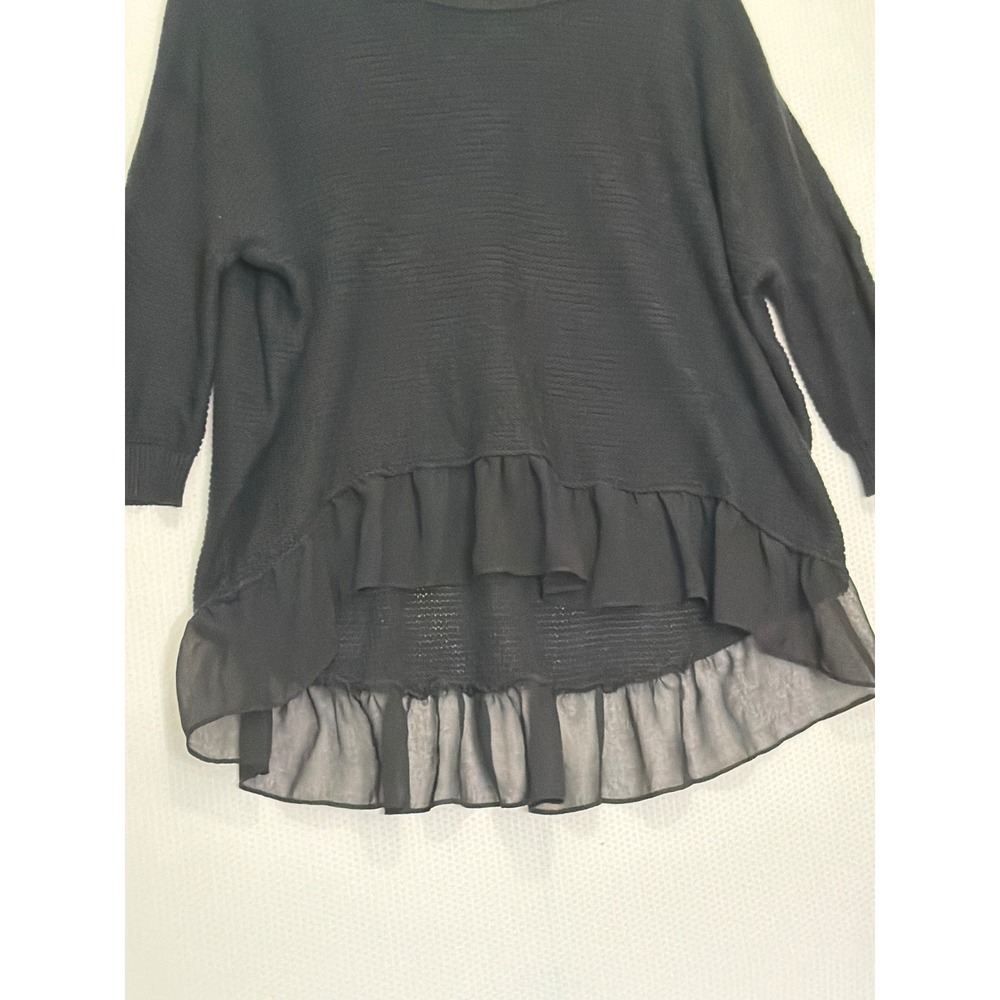 American Eagle Outfitters Black Knit Ruffle Chiffon Hem Sweater Top Small - Picture 3 of 9